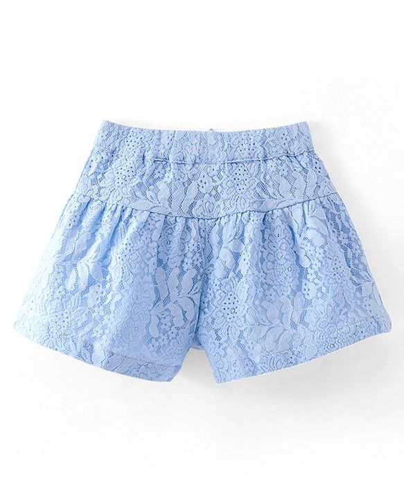 Babyhug Woven Lace Designed Shorts with Lining - Blue