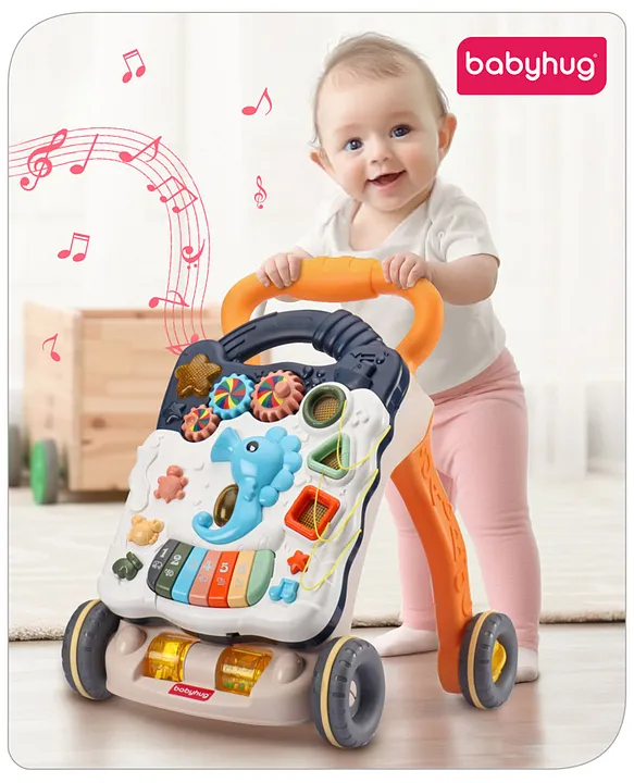 Babyhug Premium Seahorse Push Walker for Kids- Blue| Activity