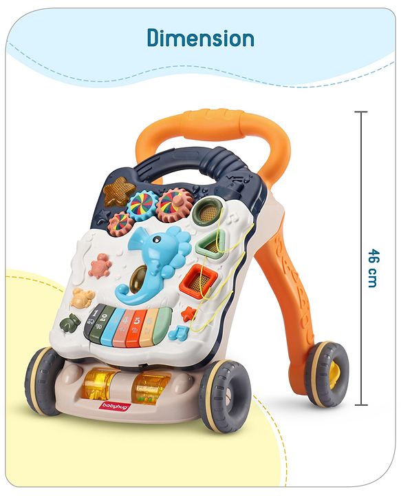 Babyhug Premium Seahorse Push Walker for Kids- Blue| Activity Walker with Music & Light for Toddlers| Fun Musical Table| Sit to Stand Multi Activity Walker| Interactive Learning Toy for 9 Months to 3 Years Kids| BIS Certified