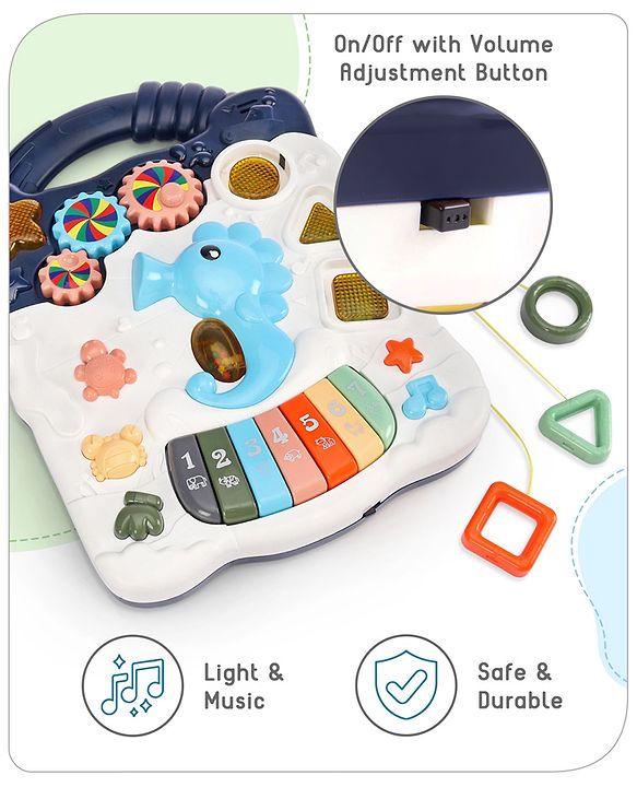 Babyhug Premium Seahorse Push Walker for Kids- Blue| Activity Walker with Music & Light for Toddlers| Fun Musical Table| Sit to Stand Multi Activity Walker| Interactive Learning Toy for 9 Months to 3 Years Kids| BIS Certified