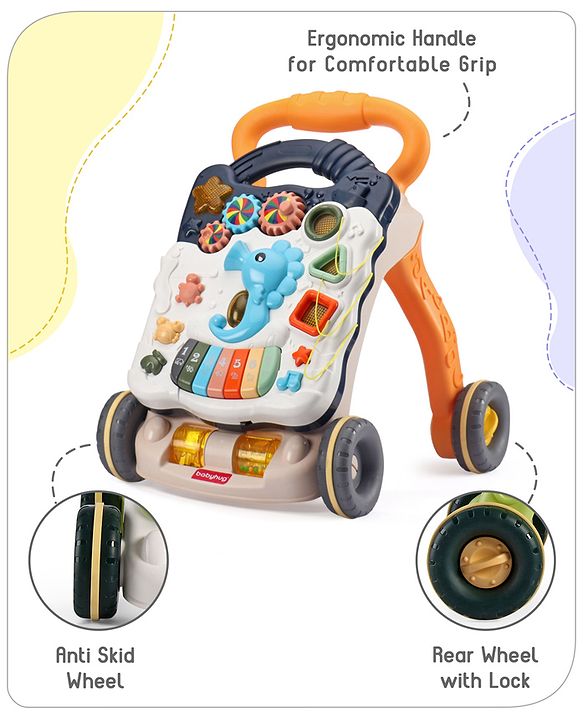 Babyhug Premium Seahorse Push Walker for Kids- Blue| Activity Walker with Music & Light for Toddlers| Fun Musical Table| Sit to Stand Multi Activity Walker| Interactive Learning Toy for 9 Months to 3 Years Kids| BIS Certified