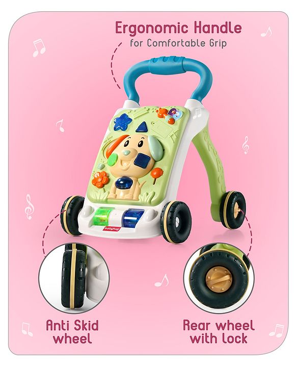 Babyhug Premium Puppy Push Walker for Kids- Green| Activity Walker with Music & Light for Toddlers| Sit to Stand Multi Activity Walker| Interactive Learning Toy for 9 Months to 3 Year Kids| BIS Certified
