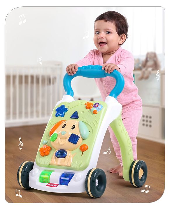 Babyhug Premium Puppy Push Walker for Kids- Green| Activity Walker with Music & Light for Toddlers| Sit to Stand Multi Activity Walker| Interactive Learning Toy for 9 Months to 3 Year Kids| BIS Certified