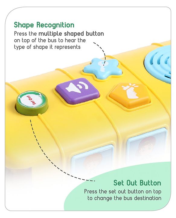 Babyhug Premium Musical Activity Yellow School Bus for Kids|Vehicle Toy with Alphabets, Numbers|Light & Music| Interactive Early Learning Toy | Best Birthday Gift| BIS Certified