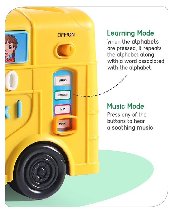 Babyhug Premium Musical Activity Yellow School Bus for Kids|Vehicle Toy with Alphabets, Numbers|Light & Music| Interactive Early Learning Toy | Best Birthday Gift| BIS Certified