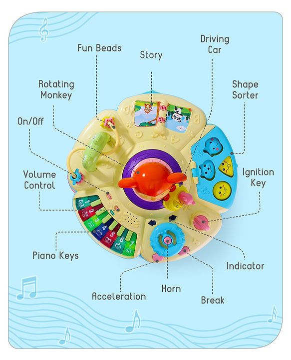 Babyhug Premium Musical Activity Table| Multi Activity Play Table for 1 Year+ Toddlers| Early Learning & Educational Toy with Shapes, Numbers, Colors & Sound| Best Birthday Gift| BIS Certified