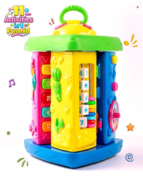 Babyhug Premium Colorful Learning Pyramid with Interactive Play for Babies| Multi Activity Musical Toy with Light, Animal Sound for Toddlers| Fun Educational Toy for 0 to 24 Months Baby| BIS Certified