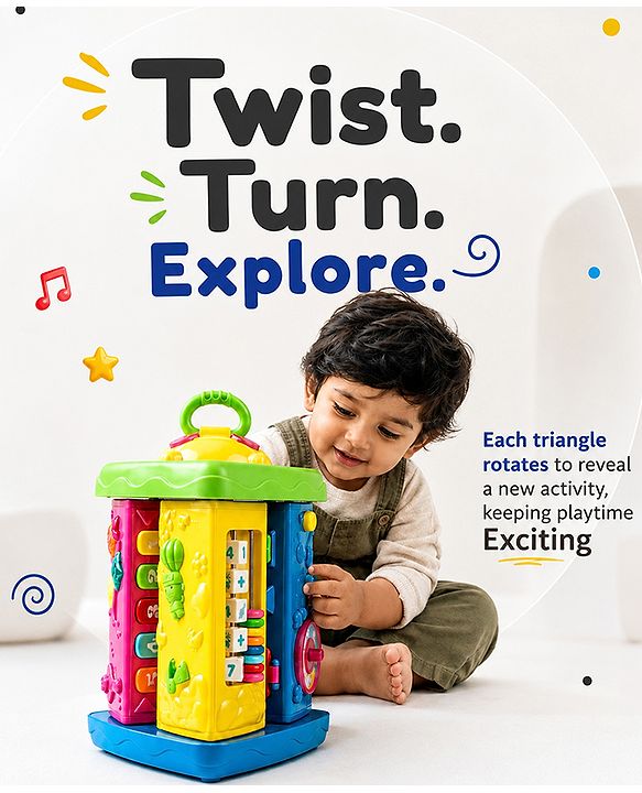 Babyhug Premium Colorful Learning Pyramid with Interactive Play for Babies| Multi Activity Musical Toy with Light, Animal Sound for Toddlers| Fun Educational Toy for 0 to 24 Months Baby| BIS Certified