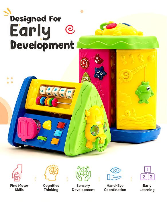 Babyhug Premium Colorful Learning Pyramid with Interactive Play for Babies| Multi Activity Musical Toy with Light, Animal Sound for Toddlers| Fun Educational Toy for 0 to 24 Months Baby| BIS Certified