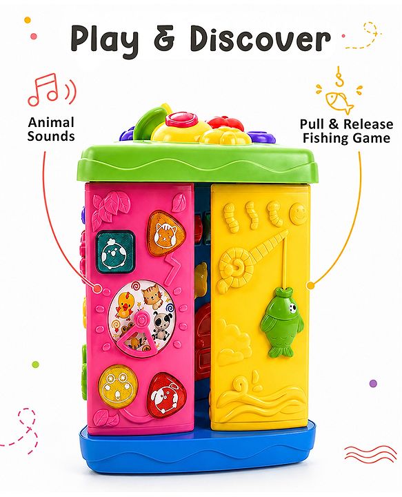 Babyhug Premium Colorful Learning Pyramid with Interactive Play for Babies| Multi Activity Musical Toy with Light, Animal Sound for Toddlers| Fun Educational Toy for 0 to 24 Months Baby| BIS Certified