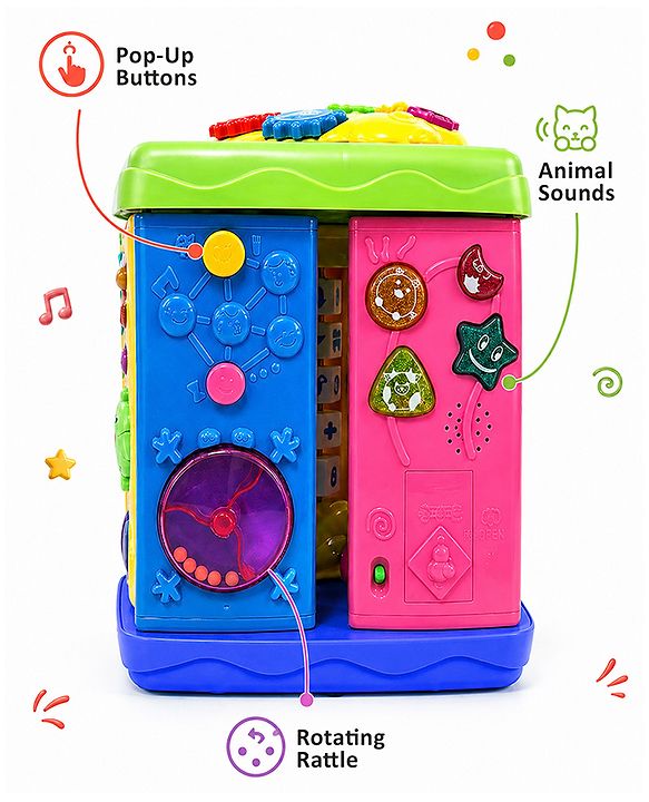 Babyhug Premium Colorful Learning Pyramid with Interactive Play for Babies| Multi Activity Musical Toy with Light, Animal Sound for Toddlers| Fun Educational Toy for 0 to 24 Months Baby| BIS Certified
