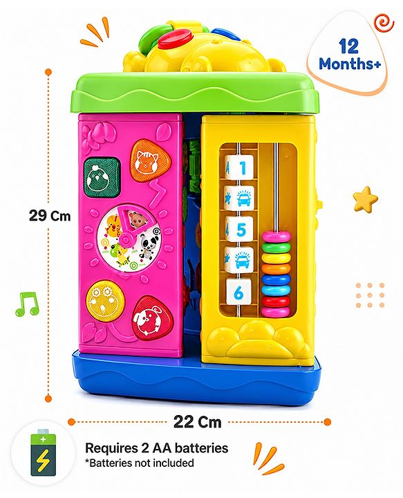 Babyhug Premium Colorful Learning Pyramid with Interactive Play for Babies| Multi Activity Musical Toy with Light, Animal Sound for Toddlers| Fun Educational Toy for 0 to 24 Months Baby| BIS Certified