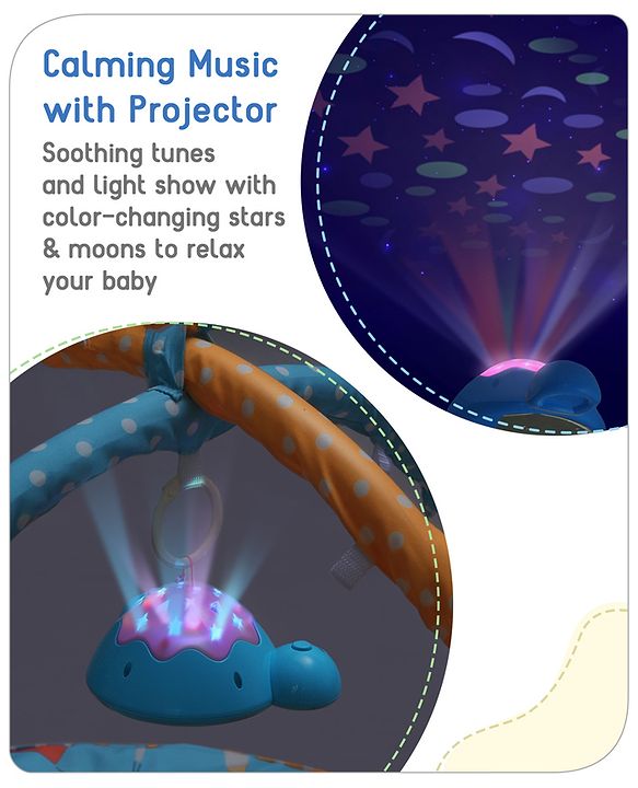 Babyhug Musical Play Gym With Projector Light and Kick & Play Piano| Plush Hanging Toys| Music Modes and Volume Control| Remote Control| Soothing White Noise| New Born Gifting Option| For Boys and Girls