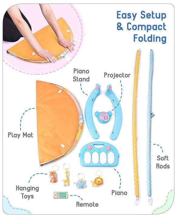 Babyhug Musical Play Gym With Projector Light and Kick & Play Piano| Plush Hanging Toys| Music Modes and Volume Control| Remote Control| Soothing White Noise| New Born Gifting Option| For Boys and Girls