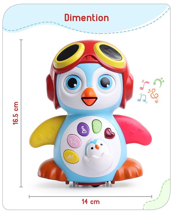 Babyhug Premium 3 in 1 Bump and Go Smart Swing Penguin Colorful Toy for Babies| Eye Blinking Animal Toy With Music, Lights & Sounds For 0-2 Years| Fun Learning Toy for Kids| Best Gift for Toddlers| Non-Toxic| BIS Certified