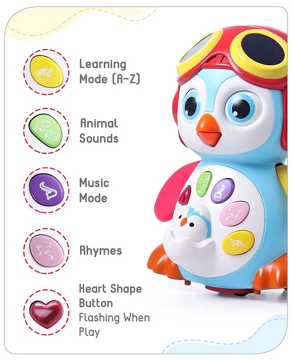Babyhug Premium 3 in 1 Bump and Go Smart Swing Penguin Colorful Toy for Babies| Eye Blinking Animal Toy With Music, Lights & Sounds For 0-2 Years| Fun Learning Toy for Kids| Best Gift for Toddlers| Non-Toxic| BIS Certified