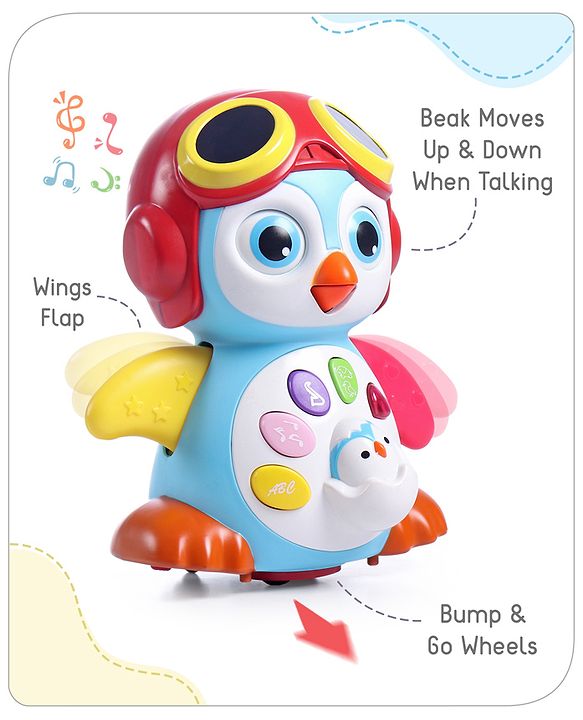 Babyhug Premium 3 in 1 Bump and Go Smart Swing Penguin Colorful Toy for Babies| Eye Blinking Animal Toy With Music, Lights & Sounds For 0-2 Years| Fun Learning Toy for Kids| Best Gift for Toddlers| Non-Toxic| BIS Certified