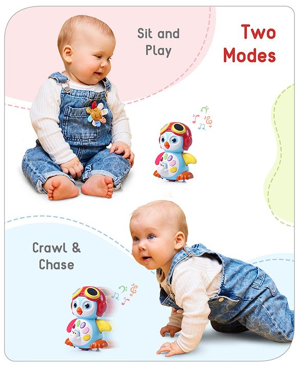 Babyhug Premium 3 in 1 Bump and Go Smart Swing Penguin Colorful Toy for Babies| Eye Blinking Animal Toy With Music, Lights & Sounds For 0-2 Years| Fun Learning Toy for Kids| Best Gift for Toddlers| Non-Toxic| BIS Certified