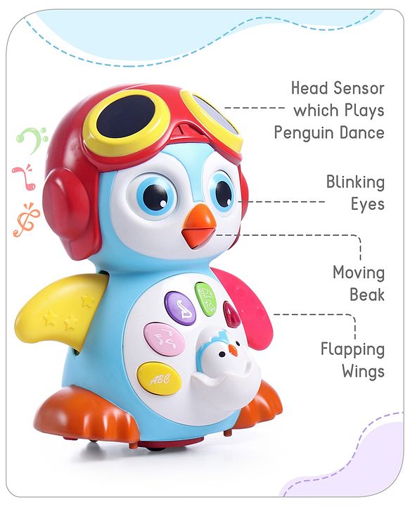 Babyhug Premium 3 in 1 Bump and Go Smart Swing Penguin Colorful Toy for Babies| Eye Blinking Animal Toy With Music, Lights & Sounds For 0-2 Years| Fun Learning Toy for Kids| Best Gift for Toddlers| Non-Toxic| BIS Certified