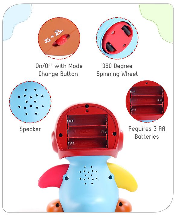 Babyhug Premium 3 in 1 Bump and Go Smart Swing Penguin Colorful Toy for Babies| Eye Blinking Animal Toy With Music, Lights & Sounds For 0-2 Years| Fun Learning Toy for Kids| Best Gift for Toddlers| Non-Toxic| BIS Certified