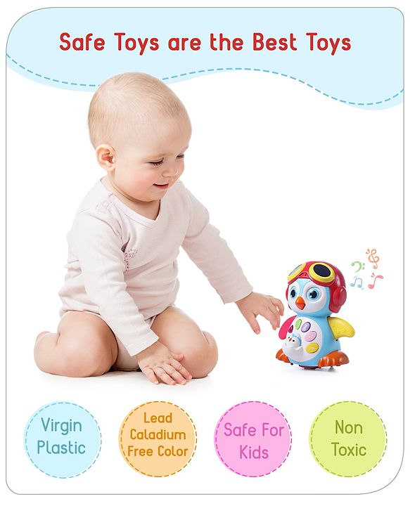 Babyhug Premium 3 in 1 Bump and Go Smart Swing Penguin Colorful Toy for Babies| Eye Blinking Animal Toy With Music, Lights & Sounds For 0-2 Years| Fun Learning Toy for Kids| Best Gift for Toddlers| Non-Toxic| BIS Certified