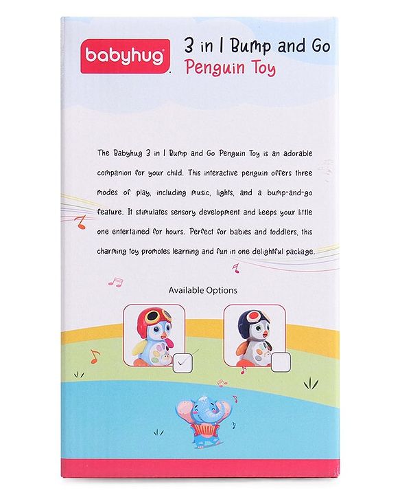 Babyhug Premium 3 in 1 Bump and Go Smart Swing Penguin Colorful Toy for Babies| Eye Blinking Animal Toy With Music, Lights & Sounds For 0-2 Years| Fun Learning Toy for Kids| Best Gift for Toddlers| Non-Toxic| BIS Certified