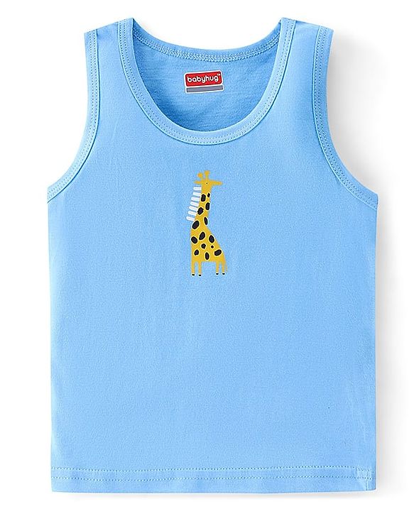 Babyhug 100 % Cotton Sleeveless Sando Vests  Stripes & Leopard Print Pack of 3- Blue Yellow & White