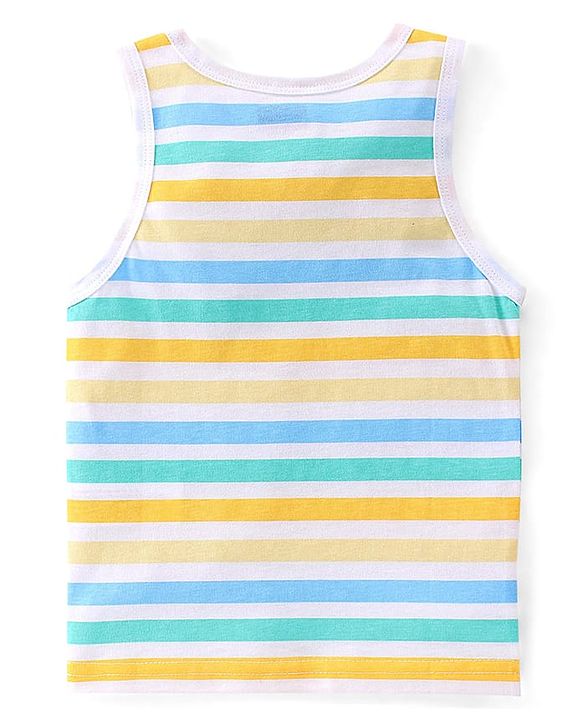 Babyhug 100 % Cotton Sleeveless Sando Vests  Stripes & Leopard Print Pack of 3- Blue Yellow & White