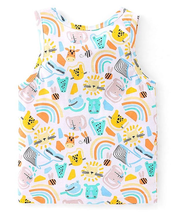 Babyhug 100 % Cotton Sleeveless Sando Vests  Stripes & Leopard Print Pack of 3- Blue Yellow & White