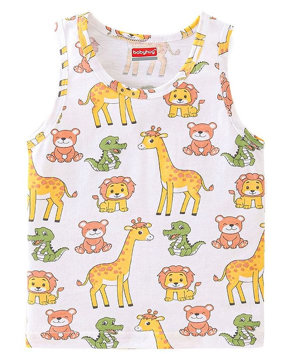 Babyhug 100% Cotton Sleeveless Sando Giraffe Print Pack of 2 - White & Red