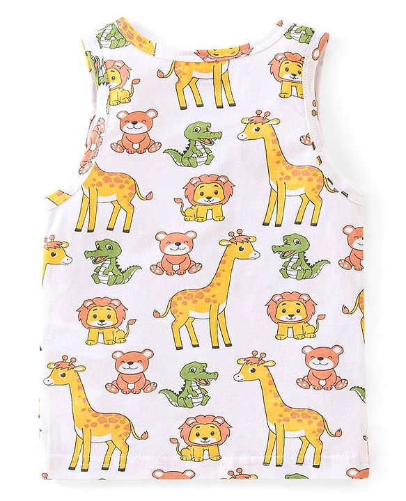 Babyhug 100% Cotton Sleeveless Sando Giraffe Print Pack of 2 - White & Red