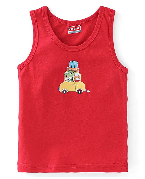Babyhug 100% Cotton Sleeveless Sando Giraffe Print Pack of 2 - White & Red