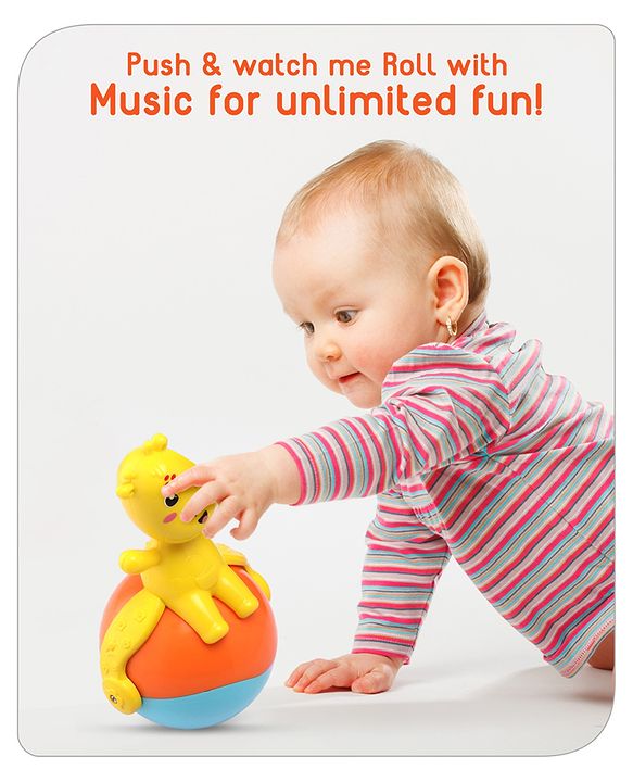 Babyhug Giraffe on Ball Roly Poly Toy |Push and Roll Lights and Music| Child Safe Material| Gifting Toy| BIS Certified| 6 Months+