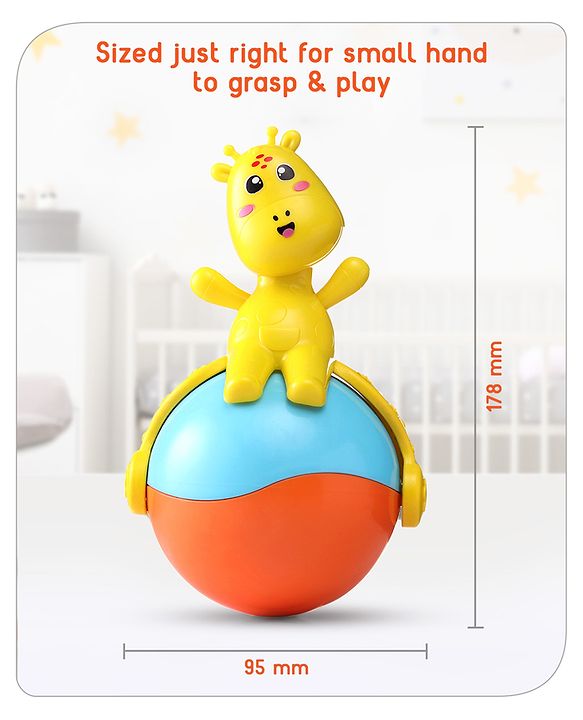 Babyhug Giraffe on Ball Roly Poly Toy |Push and Roll Lights and Music| Child Safe Material| Gifting Toy| BIS Certified| 6 Months+