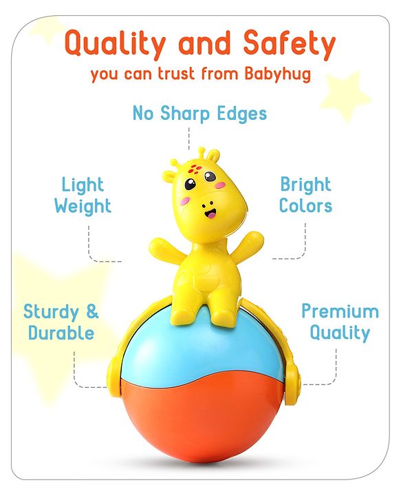 Babyhug Giraffe on Ball Roly Poly Toy |Push and Roll Lights and Music| Child Safe Material| Gifting Toy| BIS Certified| 6 Months+