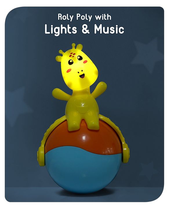 Babyhug Giraffe on Ball Roly Poly Toy |Push and Roll Lights and Music| Child Safe Material| Gifting Toy| BIS Certified| 6 Months+