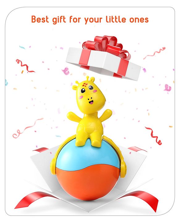 Babyhug Giraffe on Ball Roly Poly Toy |Push and Roll Lights and Music| Child Safe Material| Gifting Toy| BIS Certified| 6 Months+