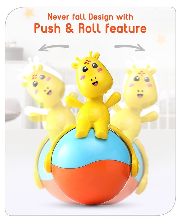 Babyhug Giraffe on Ball Roly Poly Toy |Push and Roll Lights and Music| Child Safe Material| Gifting Toy| BIS Certified| 6 Months+