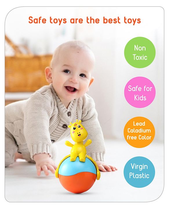 Babyhug Giraffe on Ball Roly Poly Toy |Push and Roll Lights and Music| Child Safe Material| Gifting Toy| BIS Certified| 6 Months+