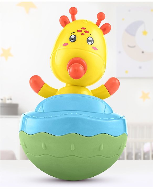 Babyhug Giraffe on Boat Roly Poly Toy |Push and Shake| Attachable Face with Rocking Base|Wobbling Bell Sounds For 6 Months+|  Child Safe Material| Gifting Toy| BIS Certified