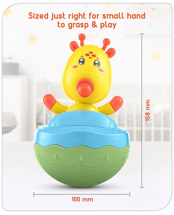 Babyhug Giraffe on Boat Roly Poly Toy |Push and Shake| Attachable Face with Rocking Base|Wobbling Bell Sounds For 6 Months+|  Child Safe Material| Gifting Toy| BIS Certified