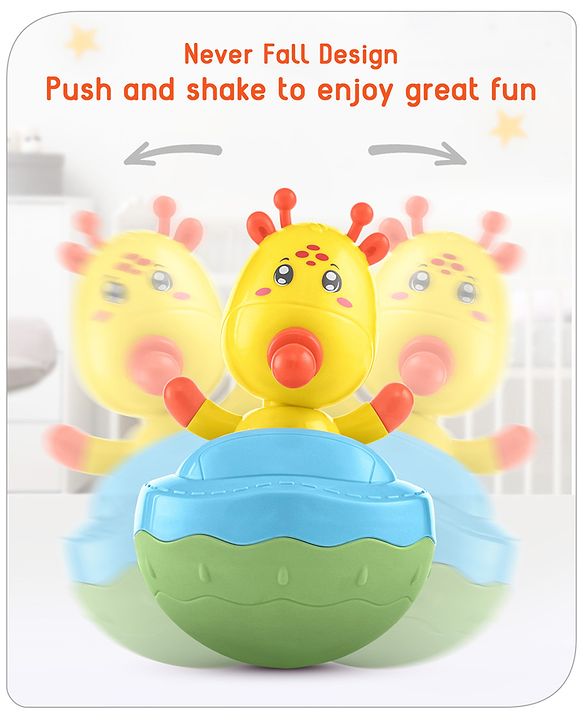 Babyhug Giraffe on Boat Roly Poly Toy |Push and Shake| Attachable Face with Rocking Base|Wobbling Bell Sounds For 6 Months+|  Child Safe Material| Gifting Toy| BIS Certified