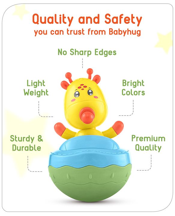 Babyhug Giraffe on Boat Roly Poly Toy |Push and Shake| Attachable Face with Rocking Base|Wobbling Bell Sounds For 6 Months+|  Child Safe Material| Gifting Toy| BIS Certified