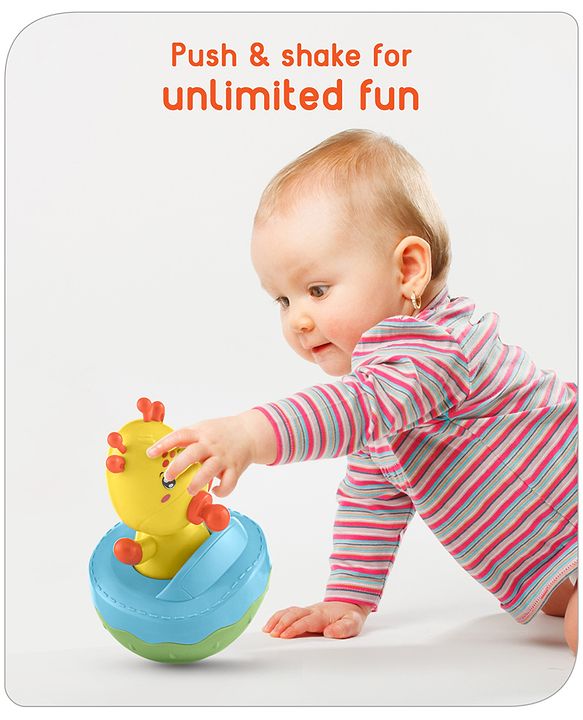 Babyhug Giraffe on Boat Roly Poly Toy |Push and Shake| Attachable Face with Rocking Base|Wobbling Bell Sounds For 6 Months+|  Child Safe Material| Gifting Toy| BIS Certified