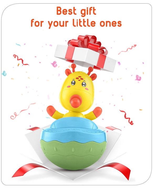 Babyhug Giraffe on Boat Roly Poly Toy |Push and Shake| Attachable Face with Rocking Base|Wobbling Bell Sounds For 6 Months+|  Child Safe Material| Gifting Toy| BIS Certified