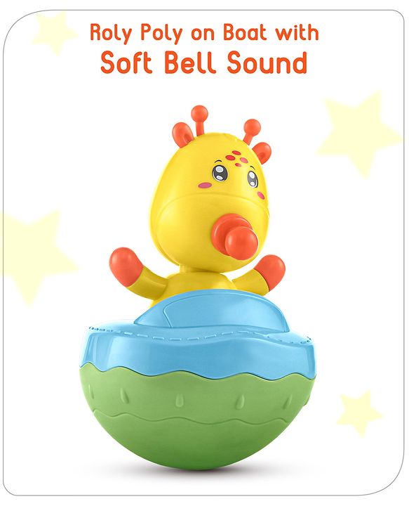 Babyhug Giraffe on Boat Roly Poly Toy |Push and Shake| Attachable Face with Rocking Base|Wobbling Bell Sounds For 6 Months+|  Child Safe Material| Gifting Toy| BIS Certified