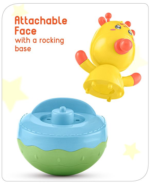 Babyhug Giraffe on Boat Roly Poly Toy |Push and Shake| Attachable Face with Rocking Base|Wobbling Bell Sounds For 6 Months+|  Child Safe Material| Gifting Toy| BIS Certified