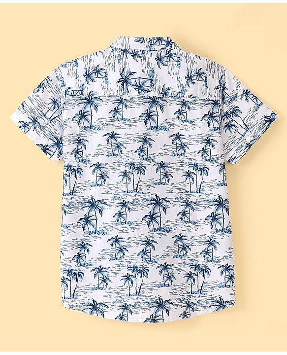 Pine Kids 100% Cotton Woven Half Sleeves Tropical Printed Shirt - White