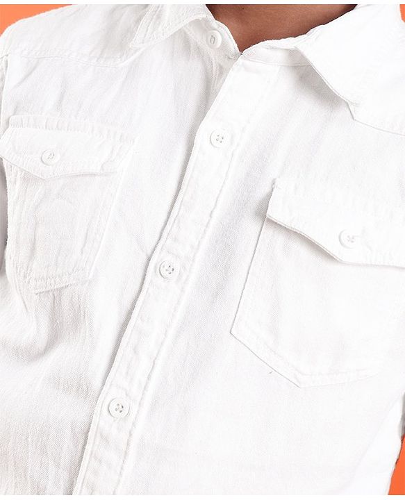 Pine Kids Cotton Woven Half Sleeves Washed Denim Shirt - White