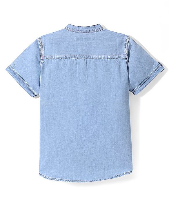 Pine Kids  Woven Half Sleeves Washed  Denim Shirt - Ice Blue